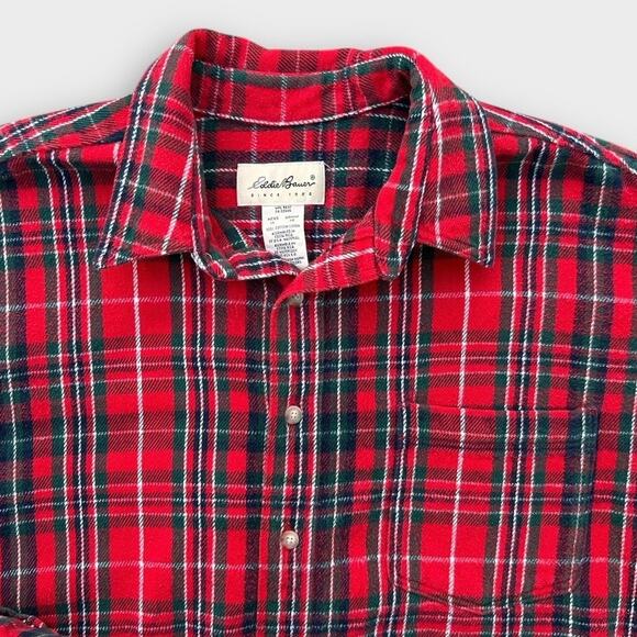 Vintage Eddie Bauer Red Plaid Flannel Shirt Men's XL Rockabilly Gorpcore Holiday - Picture 5 of 9